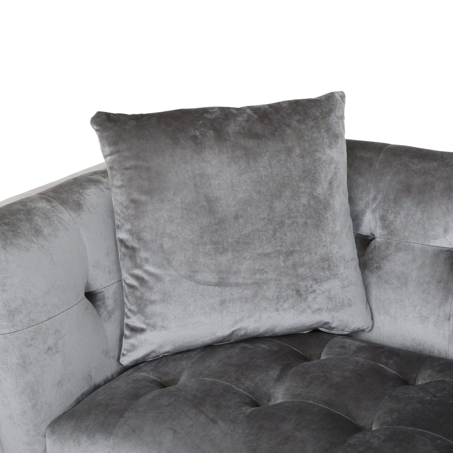Best Selling Home Decor Choline 86.5-in Glam Smoke and Silver Velvet 3-seater Sofa Polyester in Gray | 313241