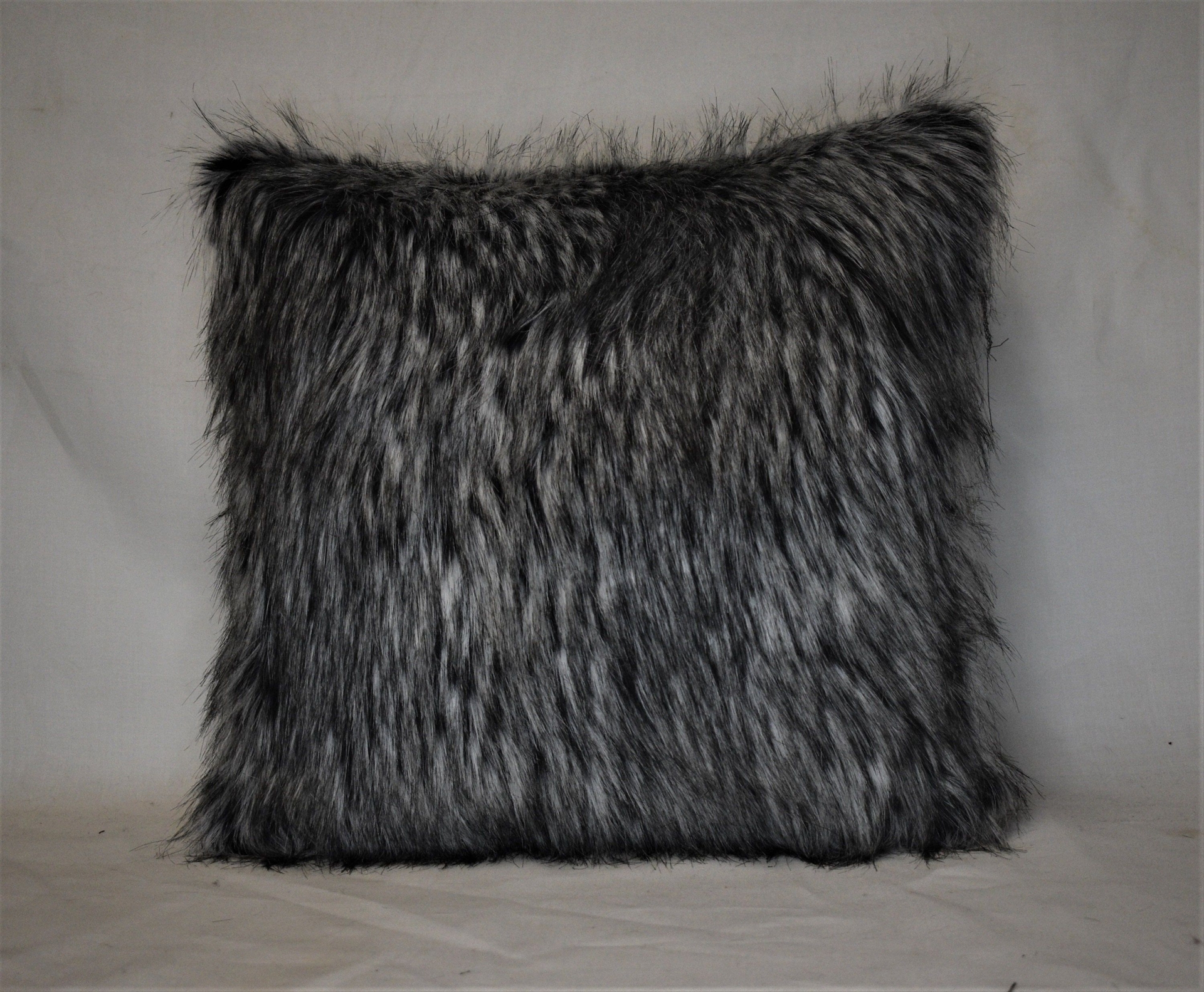 black grey fox long faux fur decorative throw pillow custom large