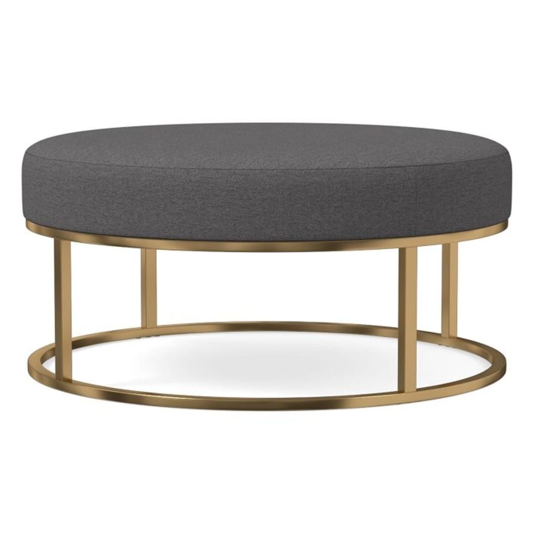 Box Frame Round 36" Bench, Poly, Twill, Pewter, Antique Brass