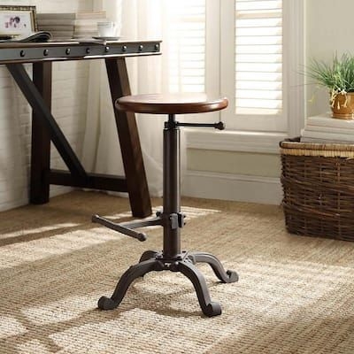 Carolina Cottage Justin Adjustable Height Black and Chestnut Bar Stool, Chestnut/Black