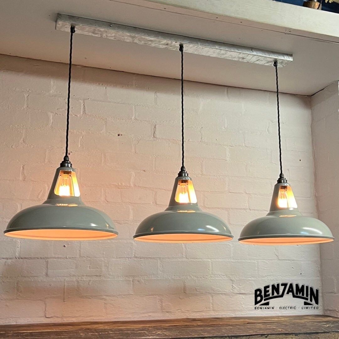 Cawston XL ~ 3 x Solid Grey Shade 1932 Design Pendant Set Track Light | Dining Room | Kitchen Table | Vintage