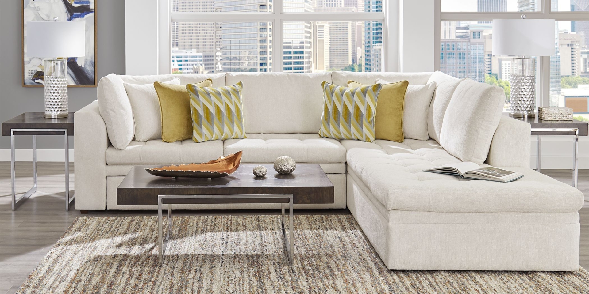 Cindy Crawford Home Sheridan Square Off-White 2 Pc Sleeper Sectional