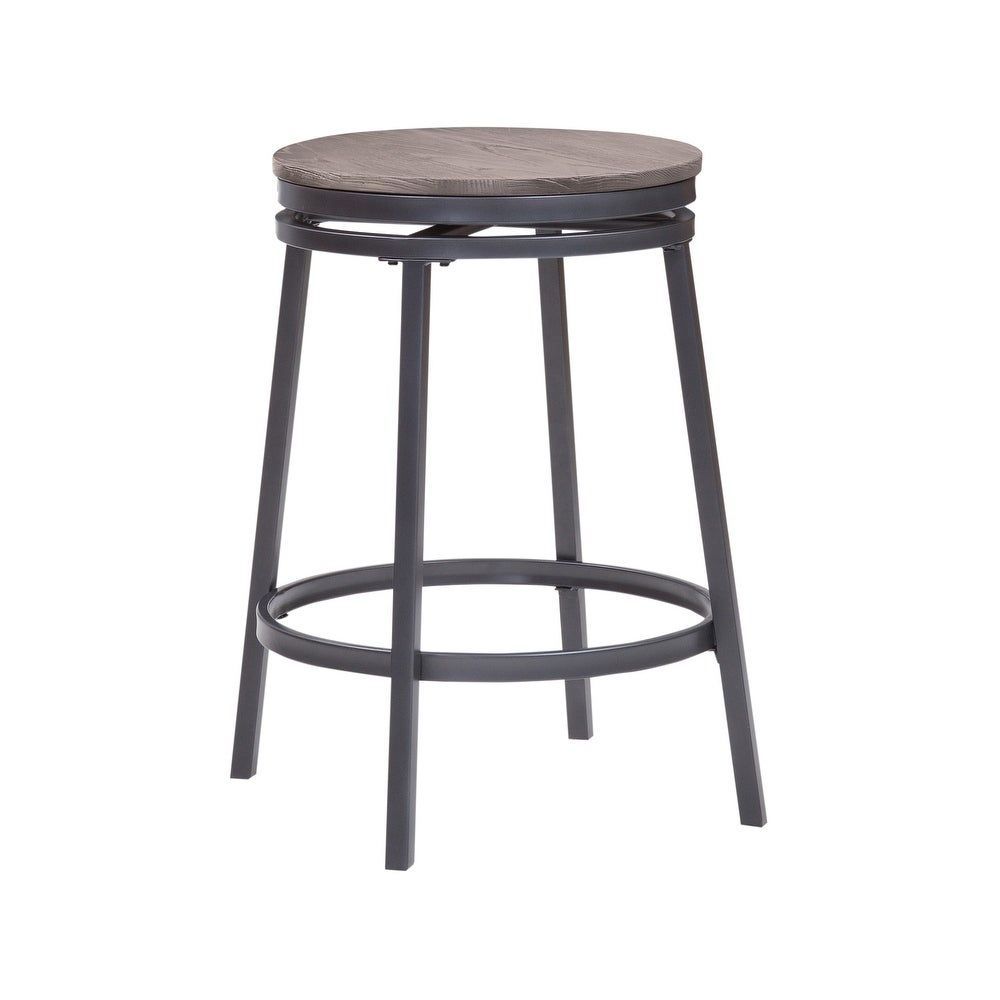 Conroe Backless Swivel Counter Stool by Greyson Living (Grey Frame with Dark Driftwood Seat), Brown