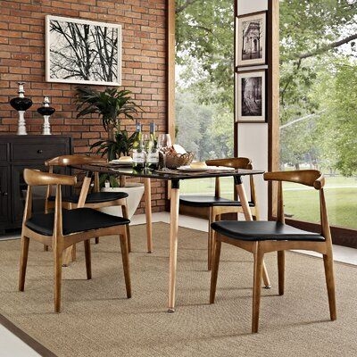 Corrigan Studio Tracy Leatherette & Wood Mid-century Dining Chairs Wood / Upholstered in Brown / Gray | 30 H x 22 W x 21 D in | Wayfair