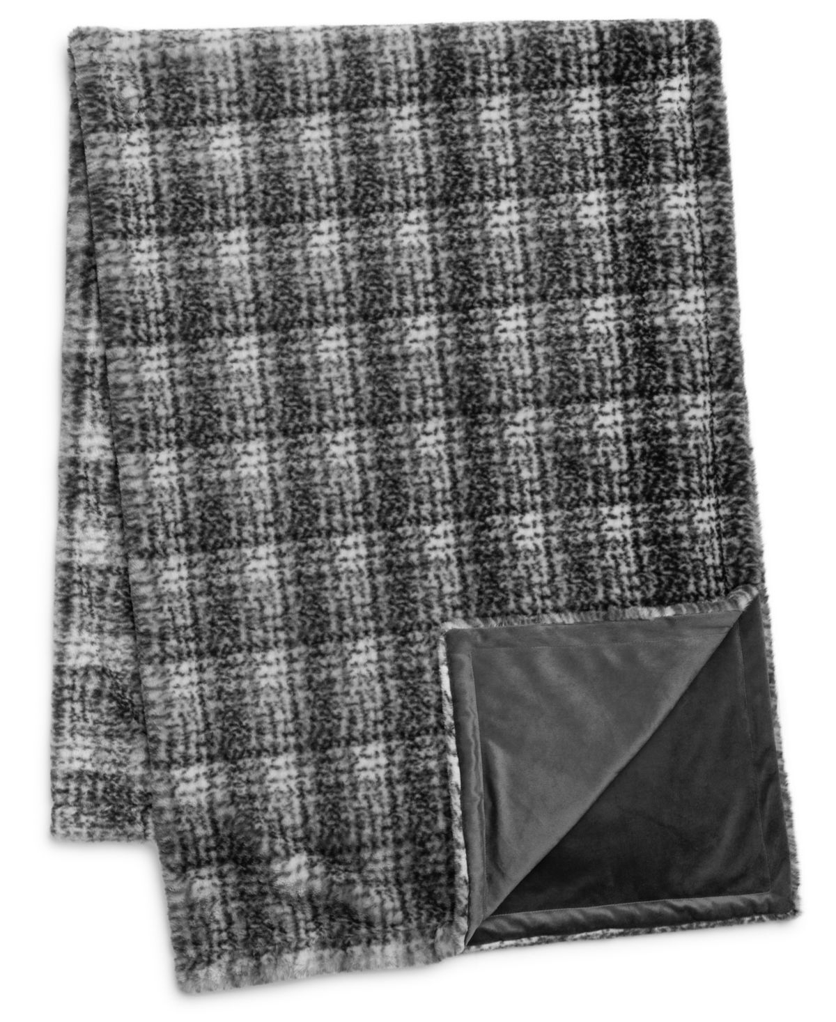 Drew & Jonathan Home Plaid Faux Fur Throw,charcoal,50 X 70
