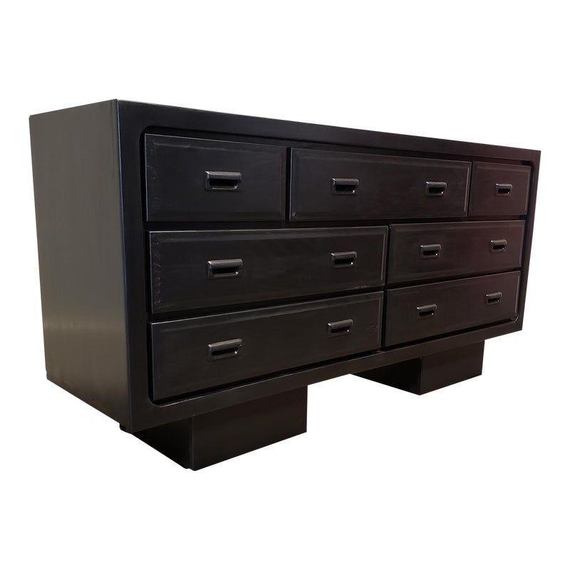 Ebonized 1980s Brutalist Pedestal Credenza
