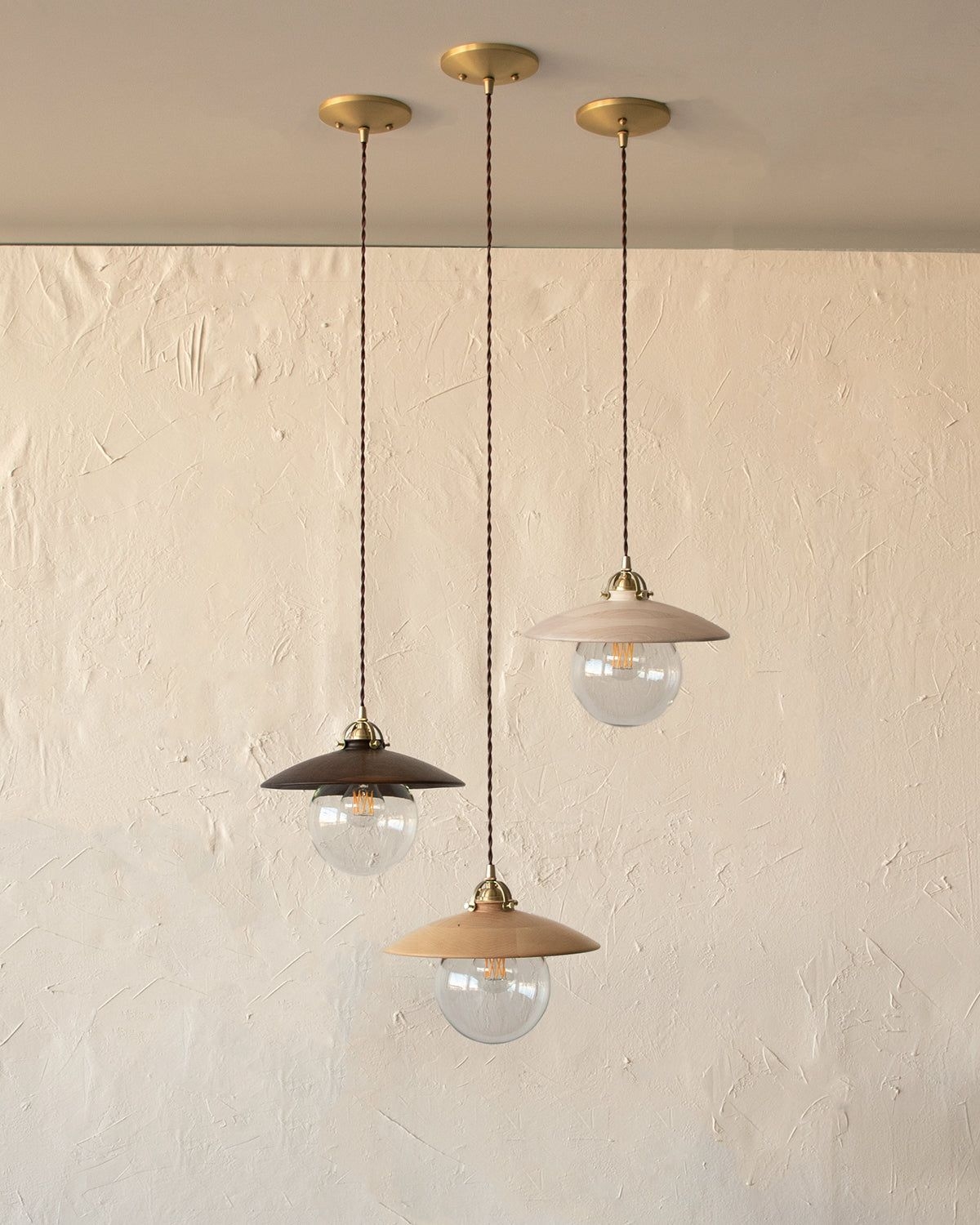 Edmund Pendant Light - 11 Black Walnut - Hardwired - White Metal Canopy / Beige