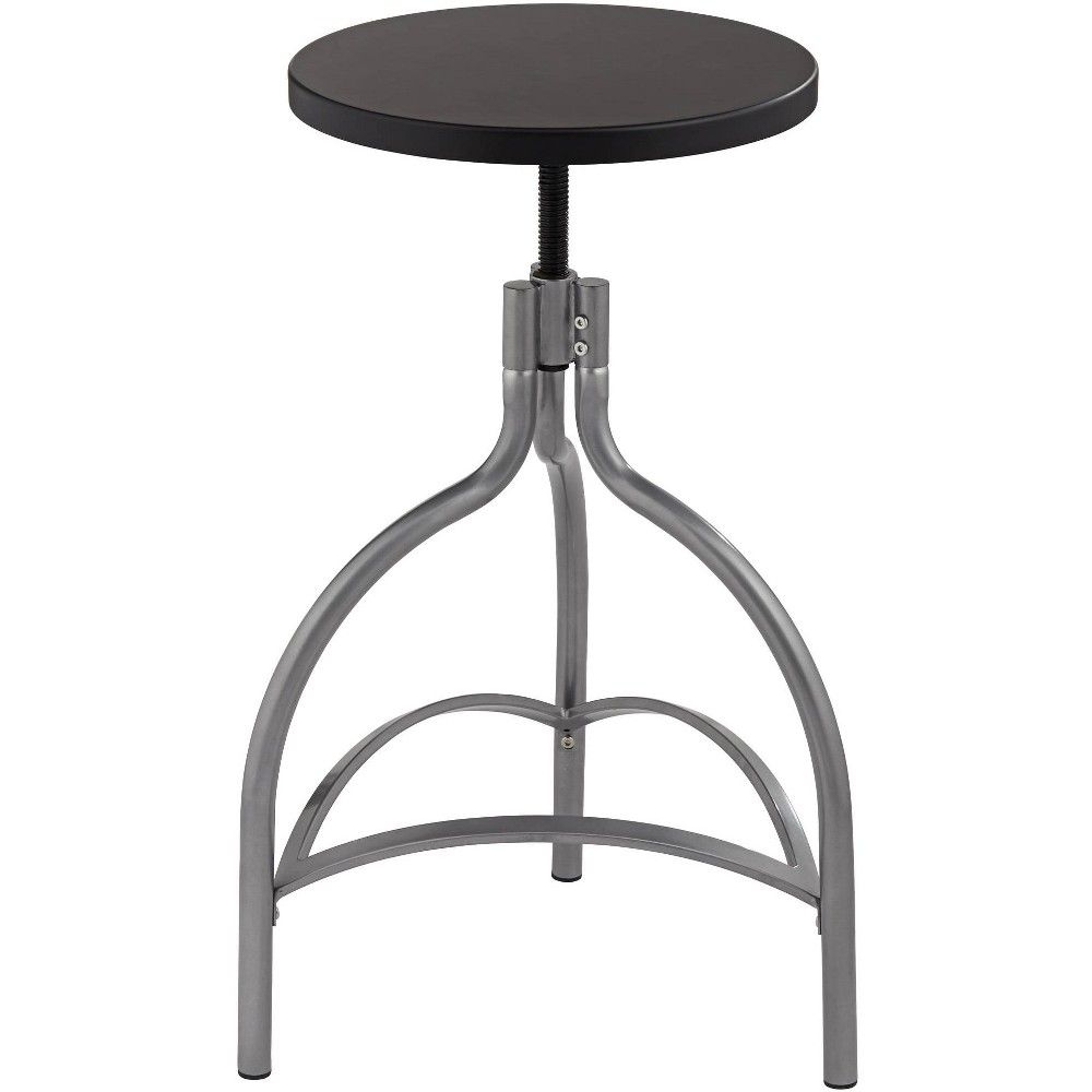 Elm Lane Talor Silver Metal Swivel Bar Stool 29 1/4" High Industrial Adjustable Black Wood Seat with Footrest for Kitchen Counter Height Island Home
