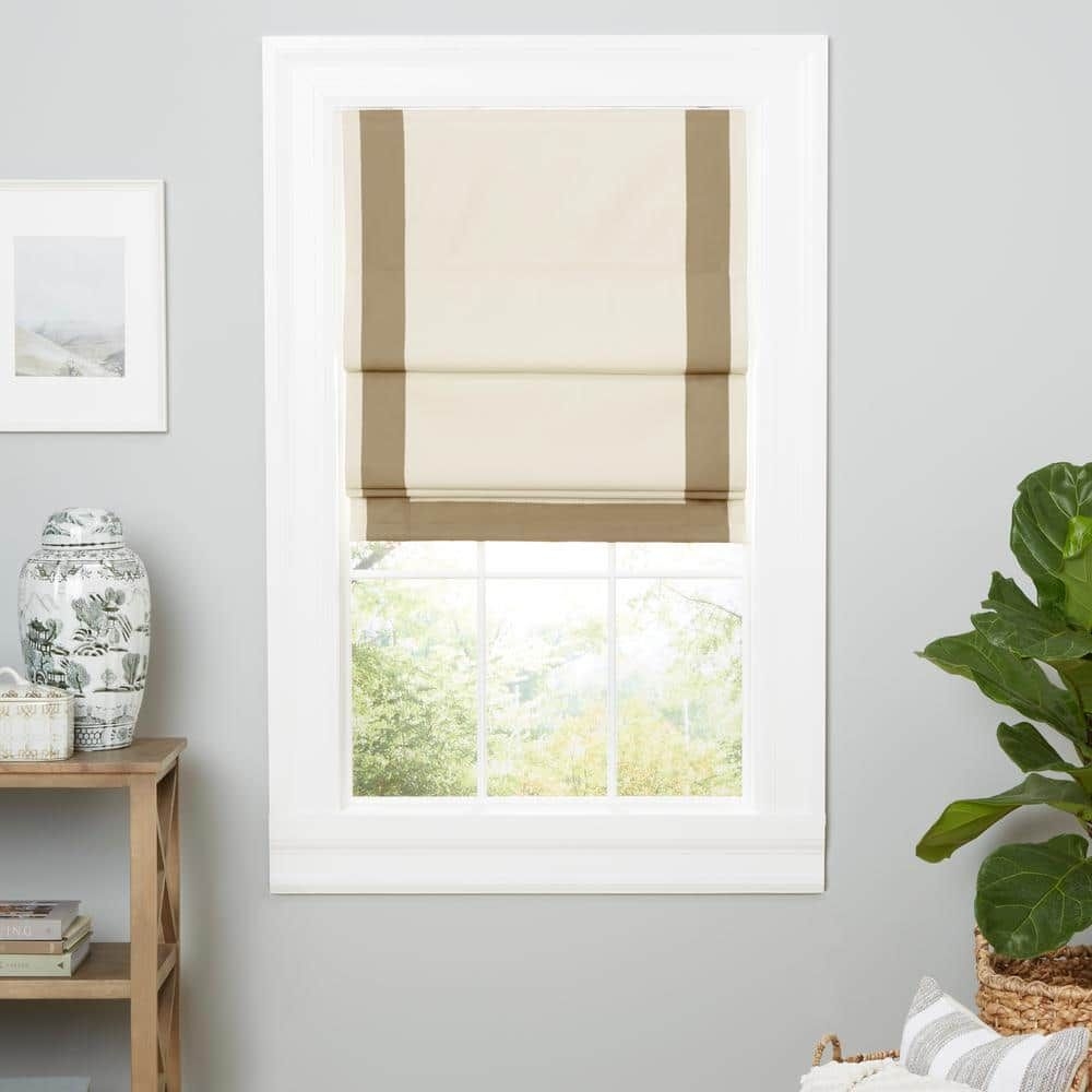 EXCLUSIVE HOME Frontera Natural/Taupe Solid Blackout Roman Shade, 34 in. W x 64 in. L