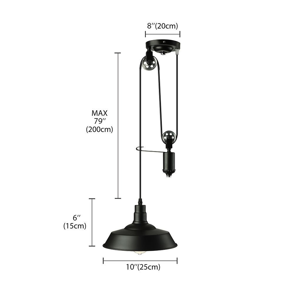 Farmhouse Pulley Pendant Light with Barn Shade 1 Bulb Metallic Hanging Lamp in Black for Kitchen - Black
