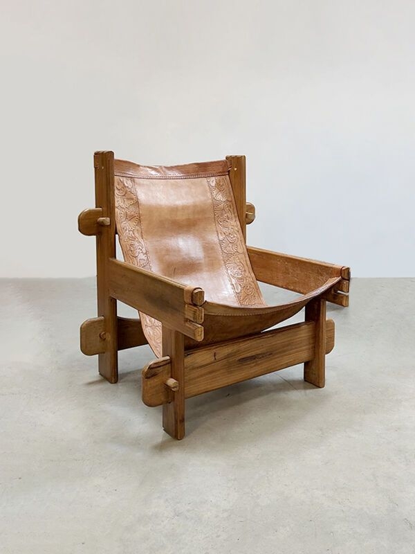 Fauteuil en cuir brutaliste vintage 'Safari time'