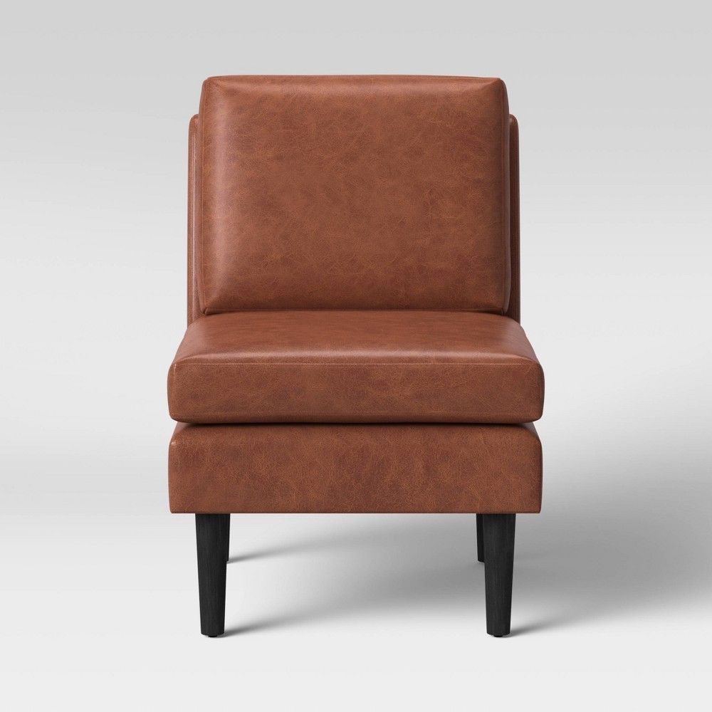 Gelbin Faux Leather Slipper Chair with Wood Legs Caramel (KD) - Threshold