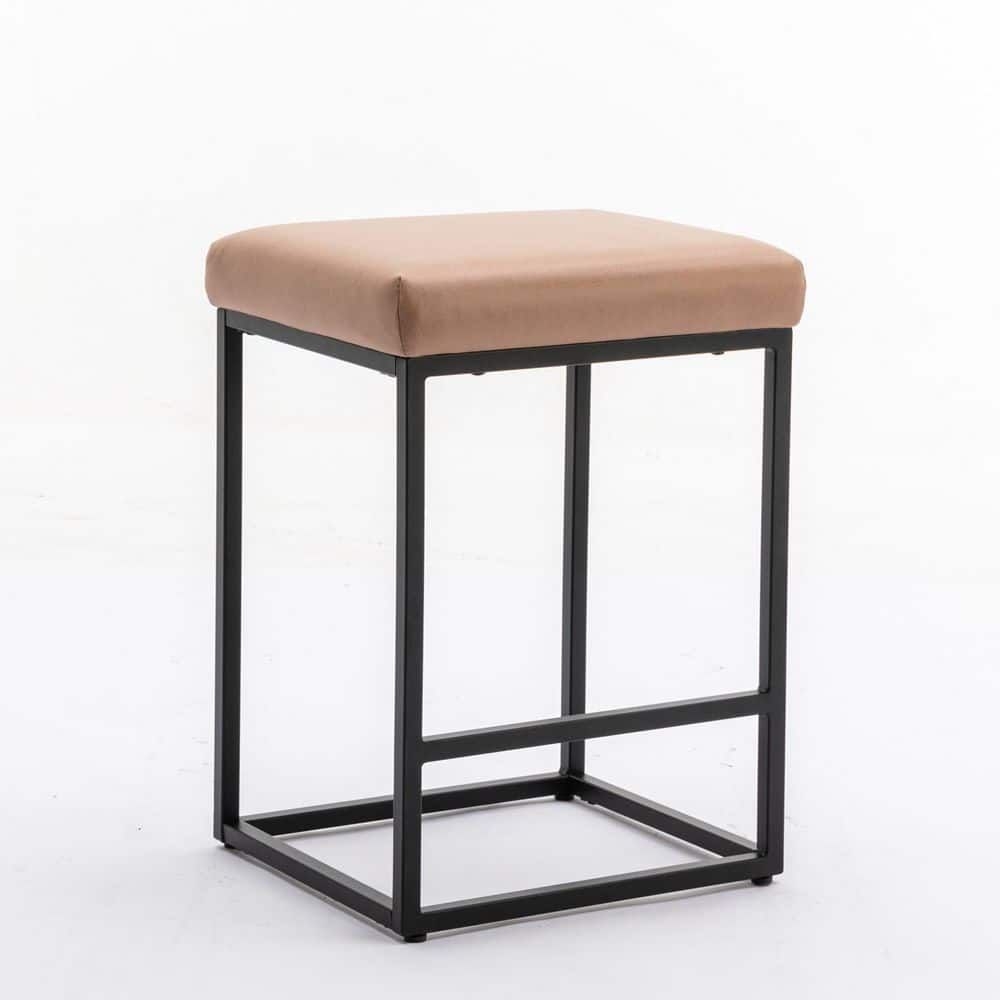 GOJANE 24.00 in. Khaki Modern Upholstered Faux Leather Backless Bar Stools (Set of 2), Green