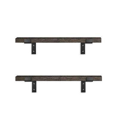 Gracie Oaks Alna 2 Piece Oak Bracket Shelf Wood in Black | 1 H x 29 W x 7 D in | Wayfair | Home Decor