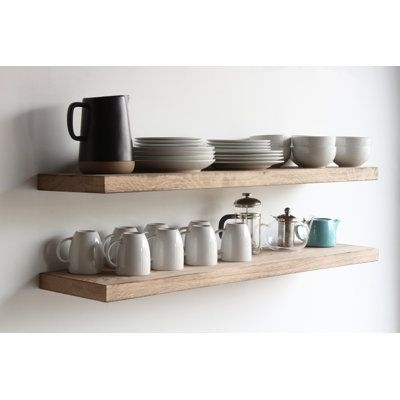 Gracie Oaks Geller 2 Piece Oak Solid Wood Floating Shelf Wood in Brown, Size 1.75 H x 24.0 W x 11.0 D in | Wayfair | Home Decor