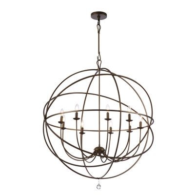 Gracie Oaks Shamaria 40-Inch Oversize 9 - Light Dimmable Globe Metal Chandelier Metal in Brown | 50 H x 40 W x 40 D in | Wayfair