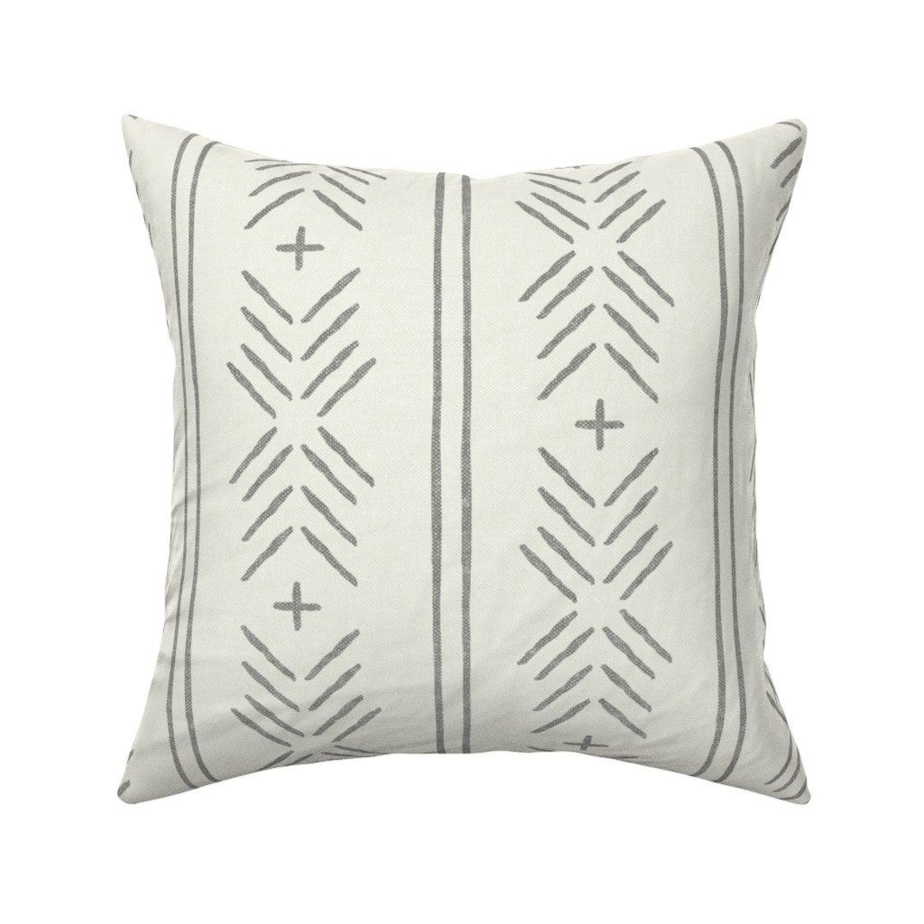 "Gray Mudcloth Throw Pillow - Mudcloth Tribal by littlearrowdecor - Chevron Stripes Stone Gray 18\"x18\" Square Throw Pillow by Spoonflower"
