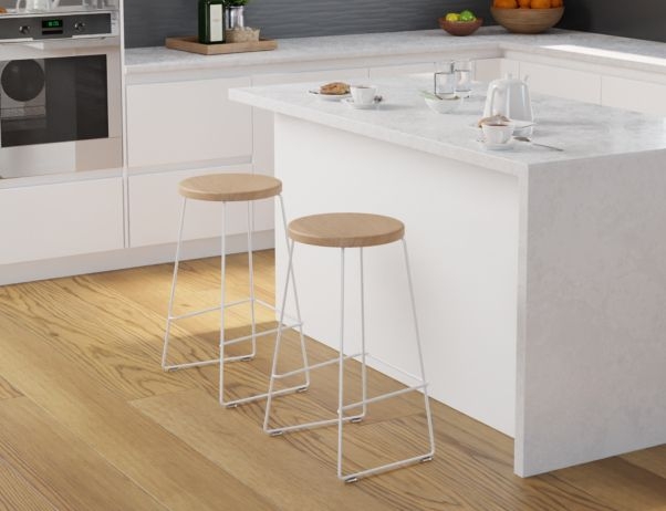 Hugo Bar Stool with White Frame and Natural Ash Seat by Bent Design - 68cm Kitchen Height Square Seat
