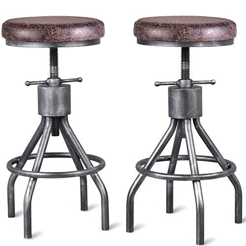 Industrial Bar Stools Swivel Pu Seat Vintage Kitchen Island Counter Stool 23