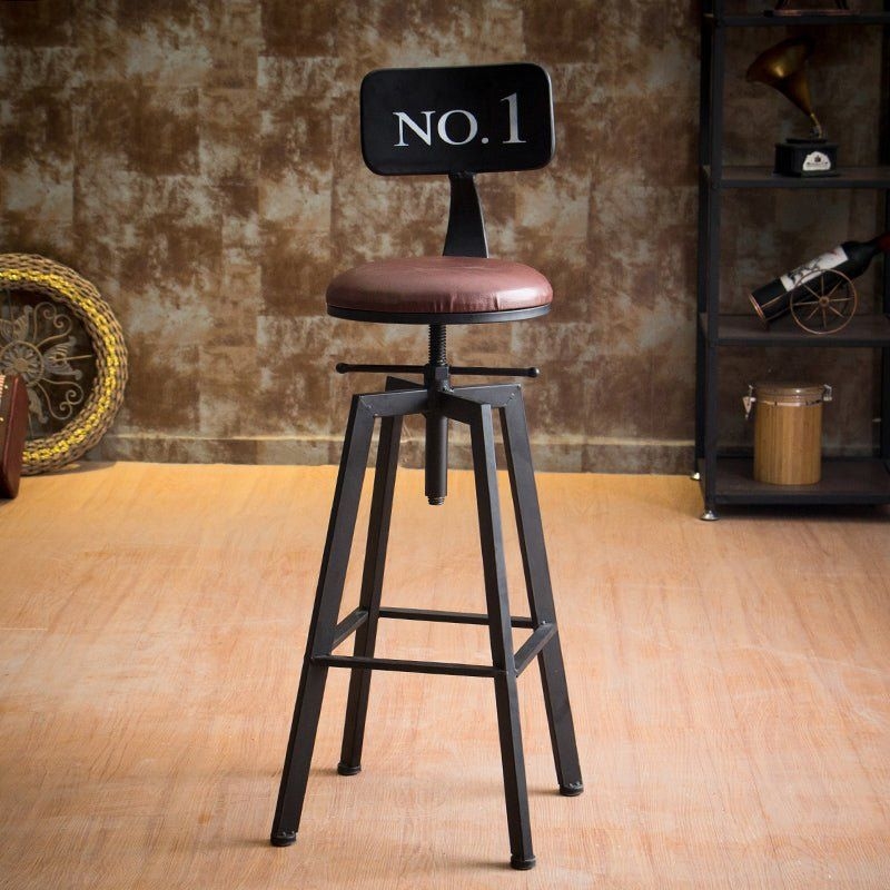 Industrial-Styled Iron Rotating and Lifting Bar Stool No.1 - Wood Pad