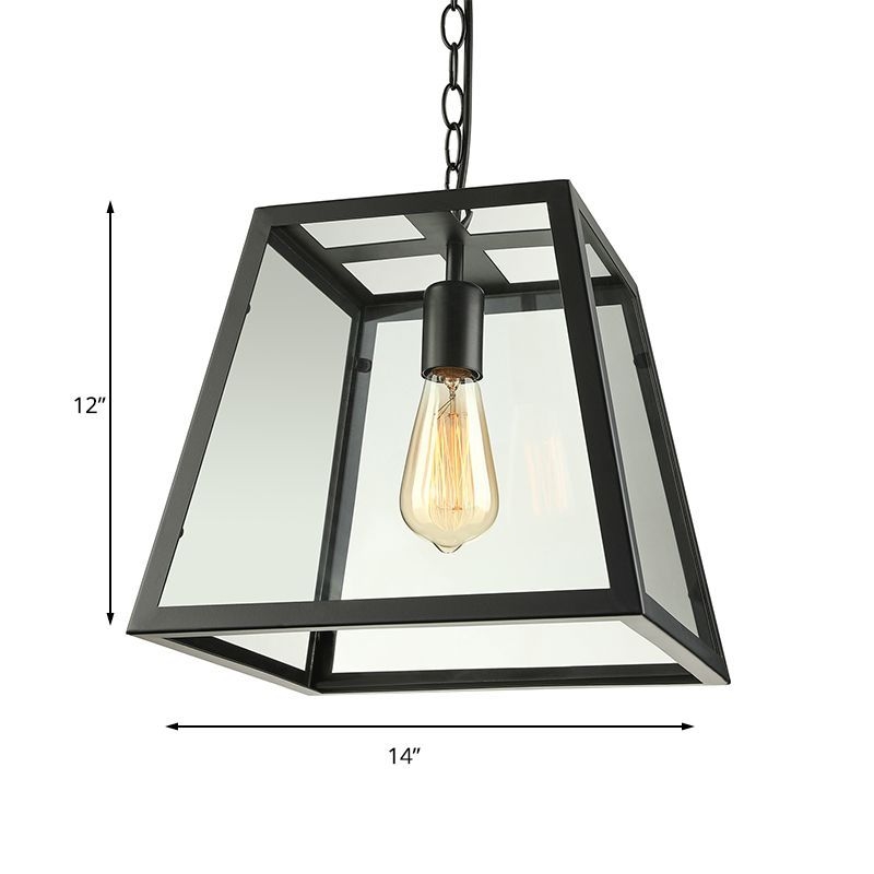 Industrial Trapezoid Pendant Lighting 1 Light Clear Glass Hanging Light Fixture in Black, 7 /12 Wide - Black / 7