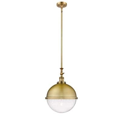 Innovations Hampden 1-Light Brushed Brass Globe Pendant Light with Seedy Glass Shade