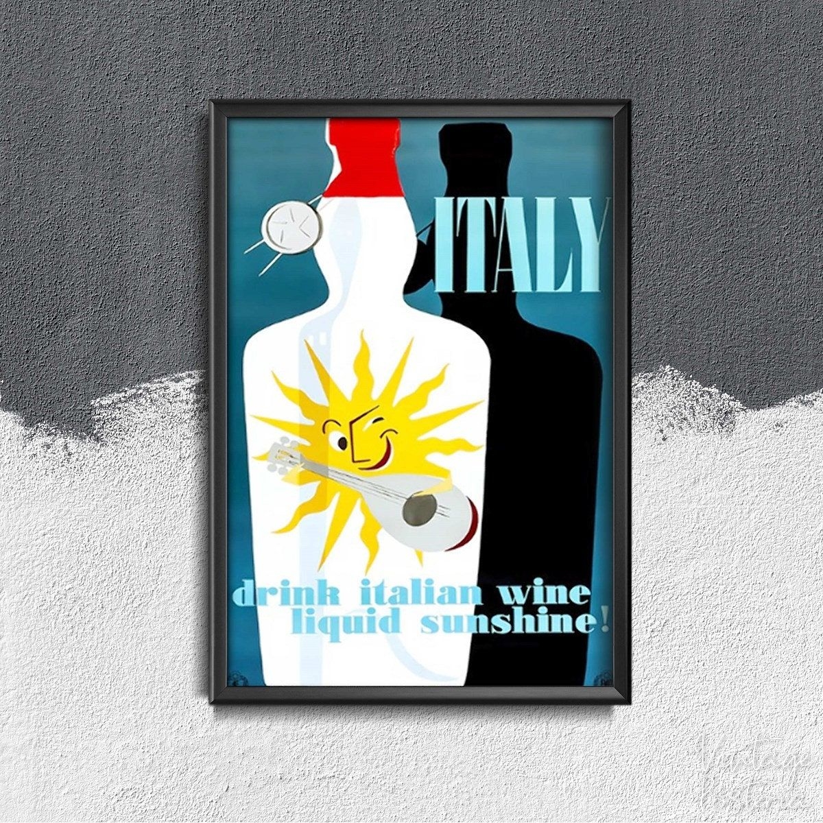 Italy Drink italian wine liquid sunshine Travel Poster Vintage Poster, Vintage Pattern, Retro Travel Print, Holiday Decor #388
