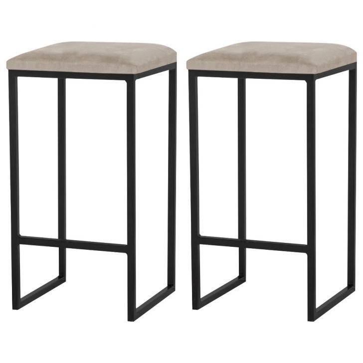 Kit 2 Banqueta Decorativa Billie Base Preta Suede Cappuccino - Gran Belo