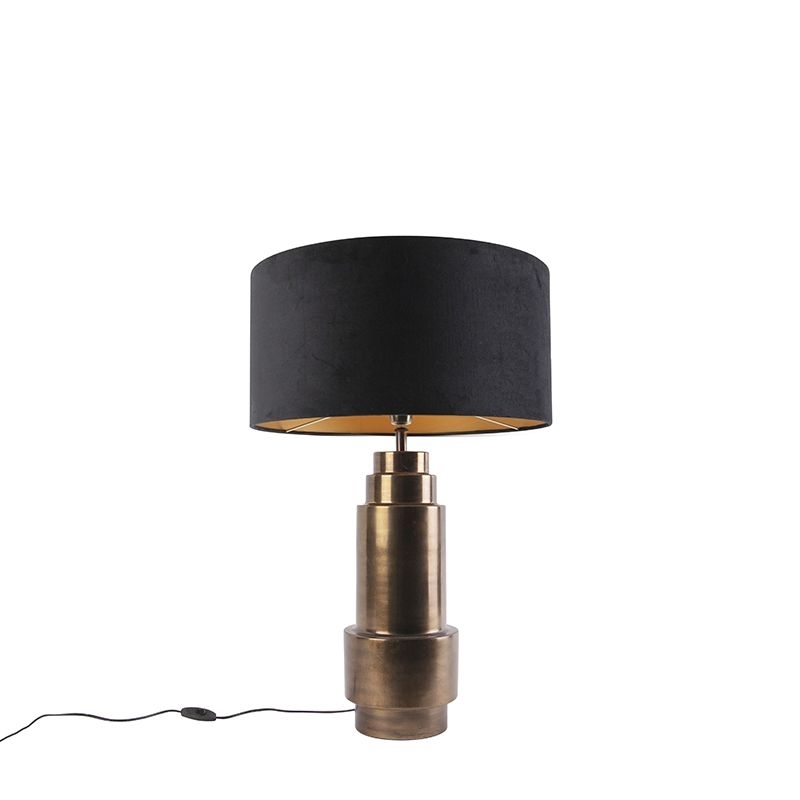 Lampa stoowa art deco brz klosz welurowy czarny 50cm - Bruut