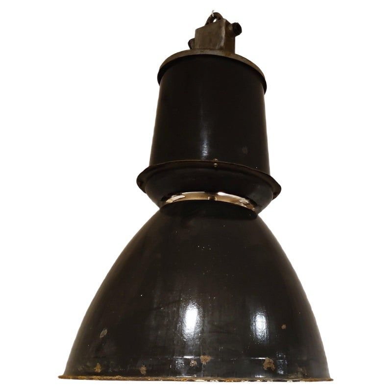 Large Industrial Enamel Lamp, 1950s