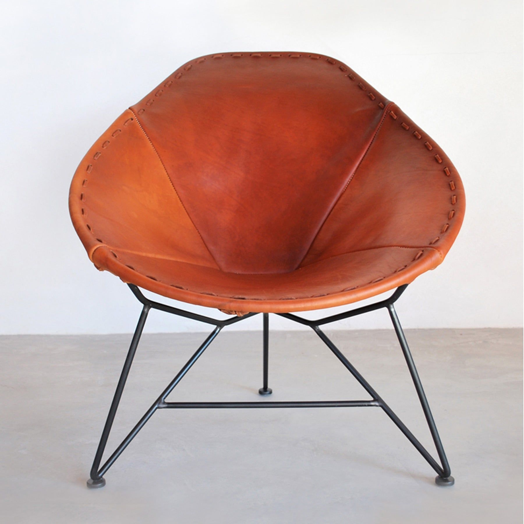 Leather Oval Chair - Red Steel