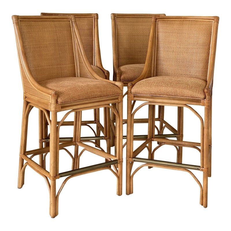 Lexington Coastal Rattan Wicker Weave Bar Stools-Set of Four