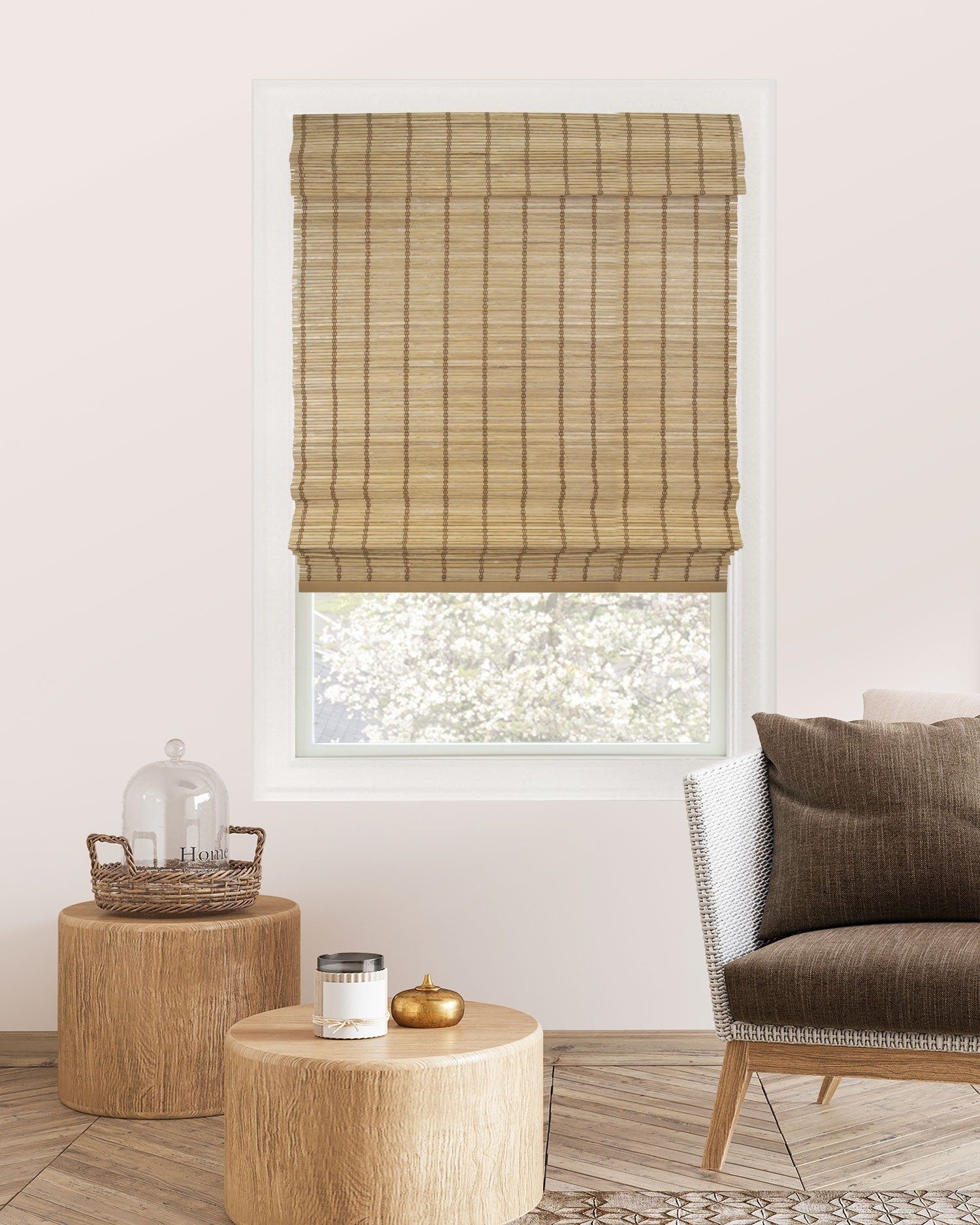 Light Filtering | Natural Bamboo with Valance | Western - Deer / 36W X 64H