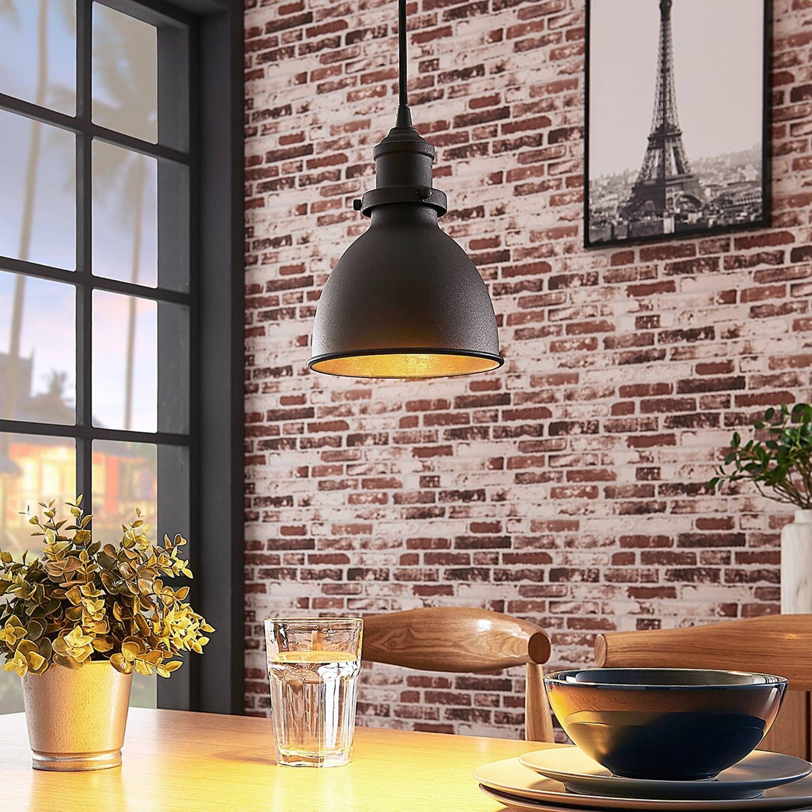 Lindby Black pendant light Jasminka, industrial style