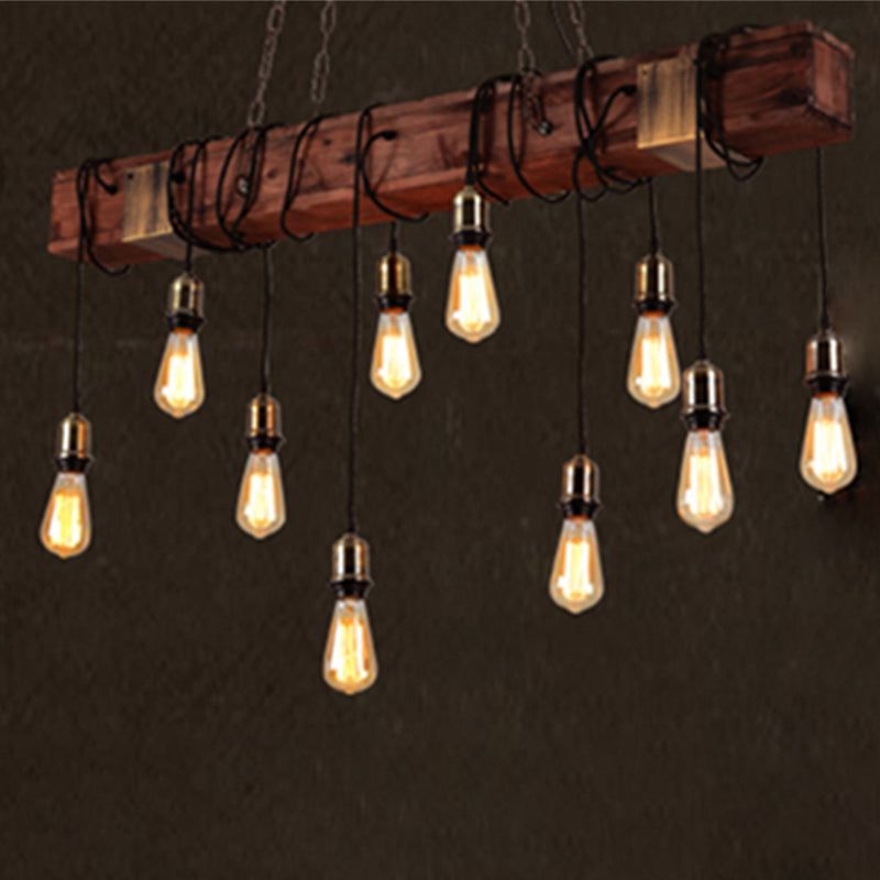 Linear Island Lighting Fixtures Industrial Wood Pendant Lighting for Restaurant - Distressed Wood