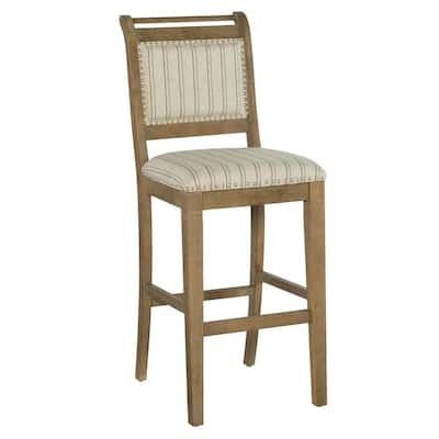 Linon Home Decor Kendra Greywashed Finish Barstool with Stripe Ticking Fabric, Gray/Beige