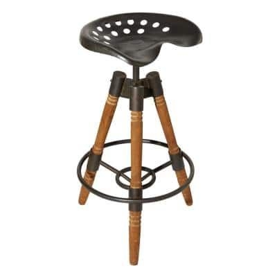LITTON LANE New Traditional Iron and Wood Saddle Tripod Bar Stool, Gray