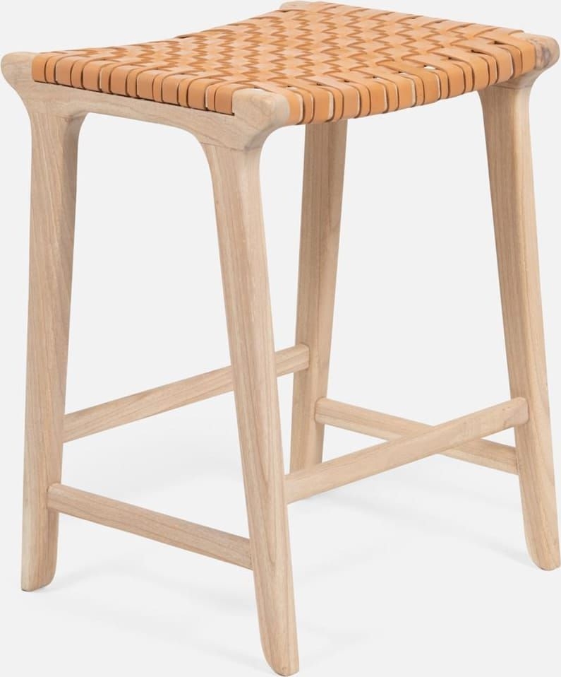 Made Goods Percy Counter Stool - Finish: Tan Full-Grain Leather/Natural Mindi Wood