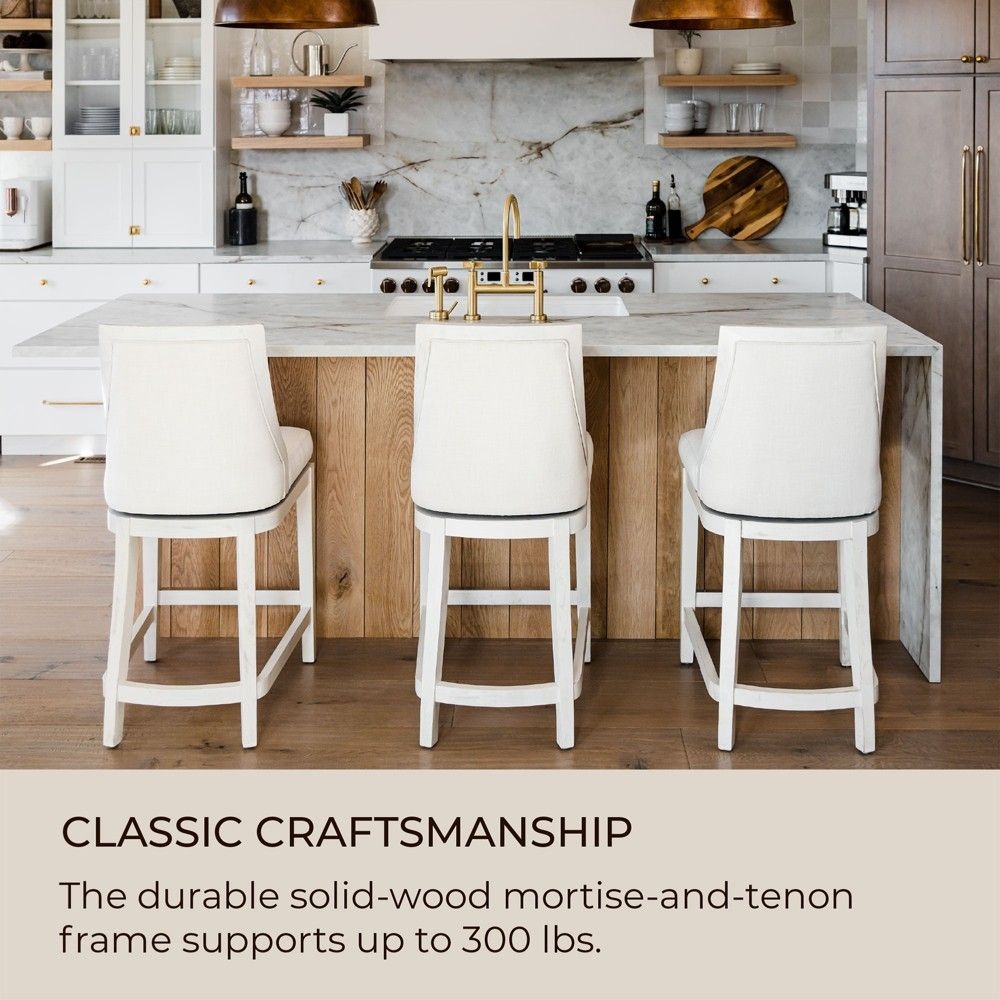 Maven Lane Vienna Bar Stool in White Oak Finish with Natural Color Fabric Upholstery