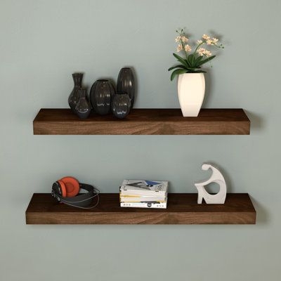 Millwood Pines Centeio Sycamore Solid Wood Floating Shelf Wood in Brown | 1.57 H x 16 W x 6 D in | Wayfair | Home Decor