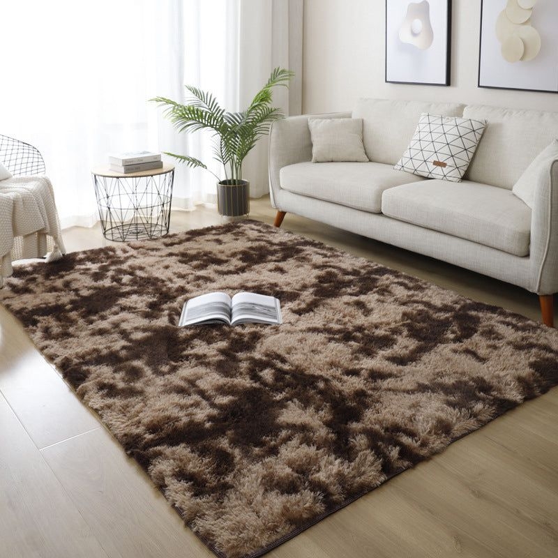 Modern Area Rug Leisure Solid Color Carpet Polyester Shag Rug with Non-Slip Backing - 4'7 x 6'7 / Coffee