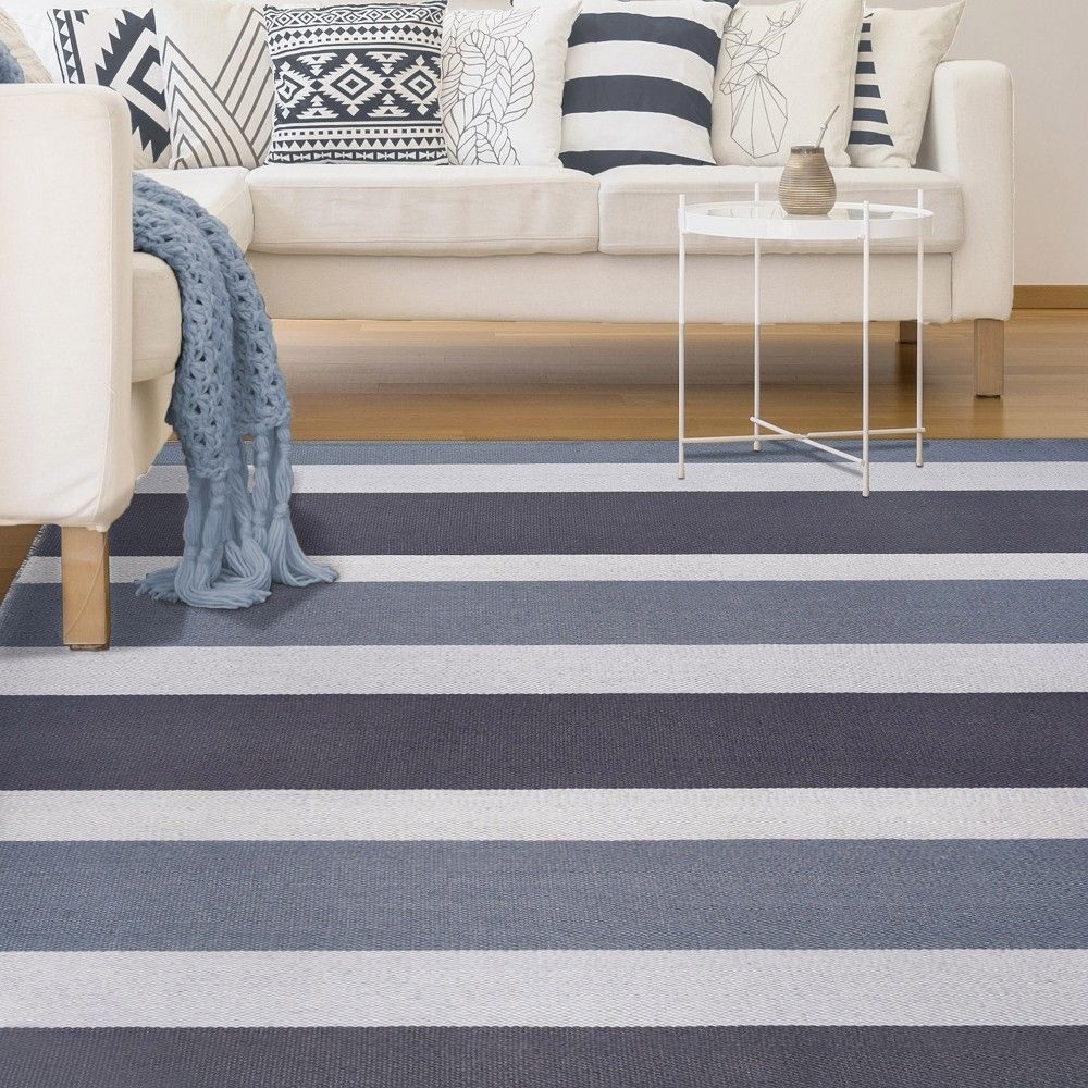 Modern Classic Coastal Stripes Indoor/ Outdoor Area Rug, 3'6"x5'6", Grey - Blue Nile Mills