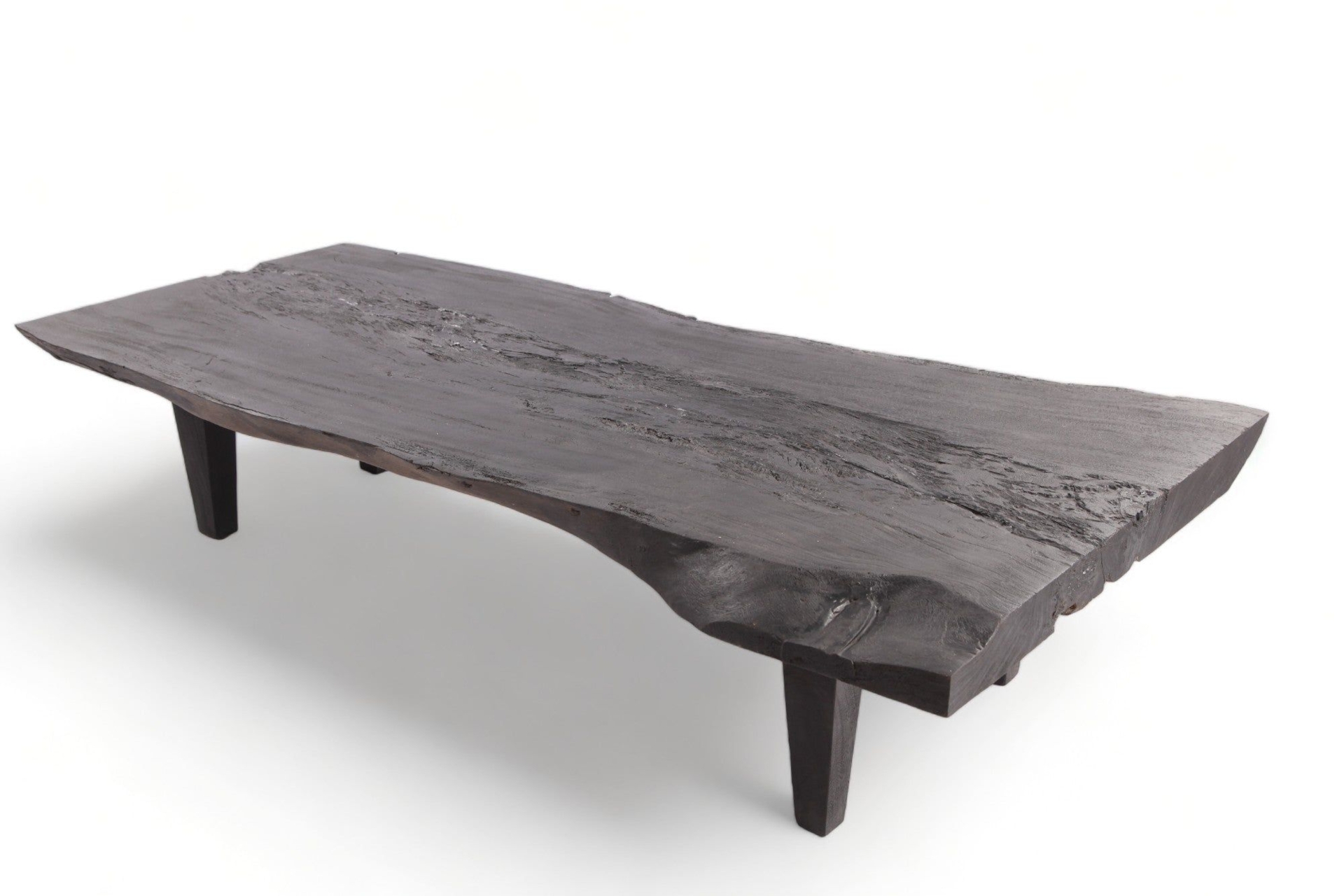 Modern Rustic Black One Slab Living Edge Coffee Table, 79" Inch Long