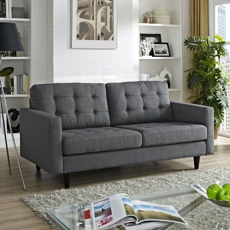 Modway Empress Upholstered Fabric Loveseat in Gray, Size:72.5 inchLarge x 35.5 inchW x 35.5 inchH