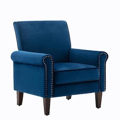 Morden Fort Accent Navy Blue Bedroom Chair Velvet Upholstered Armchair for Bedroom Living Room Club Office
