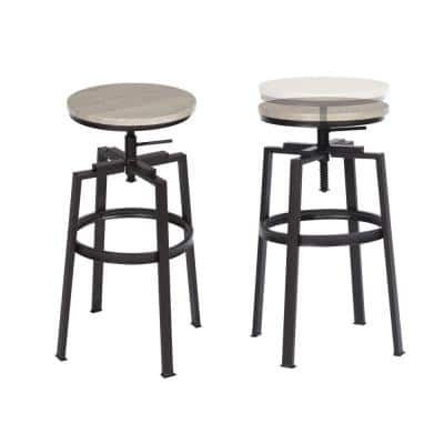 Mydepot 29.5 in. Brown Backless Powder Coated Steel Bar Stool with Wood Seat Chair Set of 2 Swivel Metal Adjustable Height