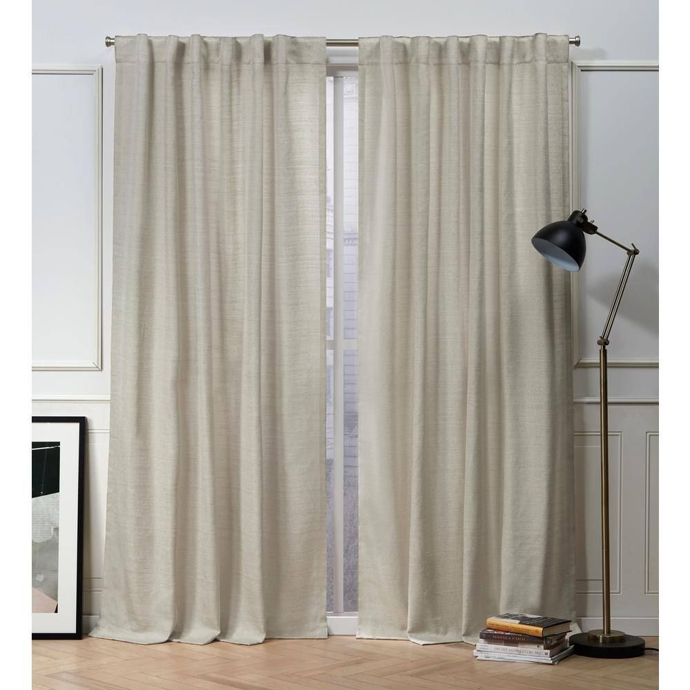 NICOLE MILLER NEW YORK Mellow Slub Linen Solid Light Filtering Hidden Tab / Rod Pocket Curtain, 54 in. W x 63 in. L (Set of 2)