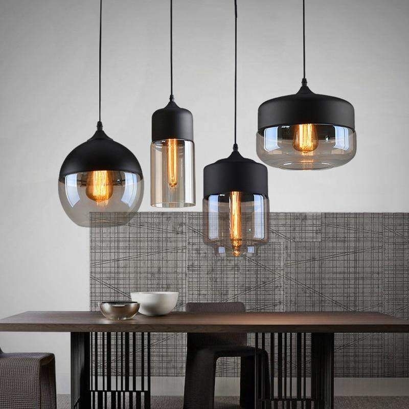 Nordic Modern Loft Hanging Glass Pendant Lamp - black and amberA-A