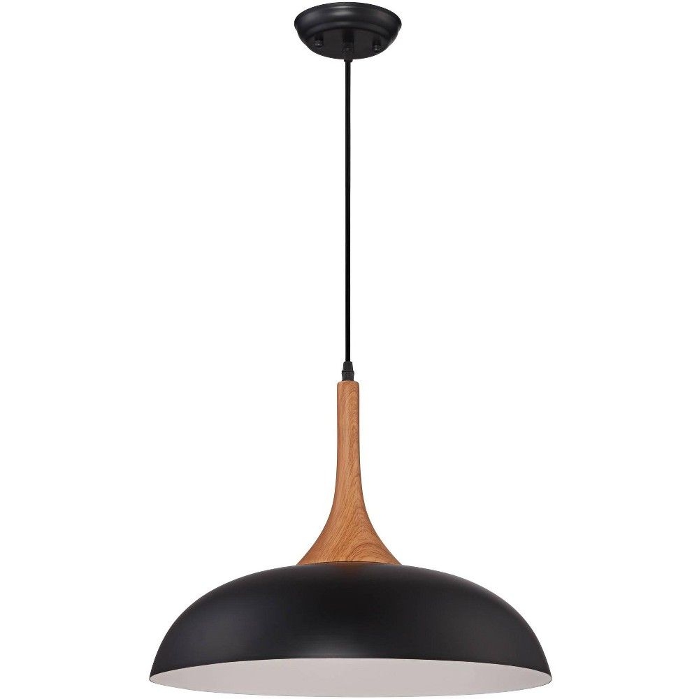 Possini Euro Design Black Aluminum Pendant Light 17 3/4" Wide Modern Wood Finish Detail Fixture for Kitchen Island Dining Room