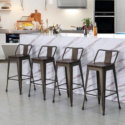 Sand & Stable Kaleo Swivel Solid Wood Counter & Bar Stool Wood/Metal in Brown, Size 15.6 W in | Wayfair